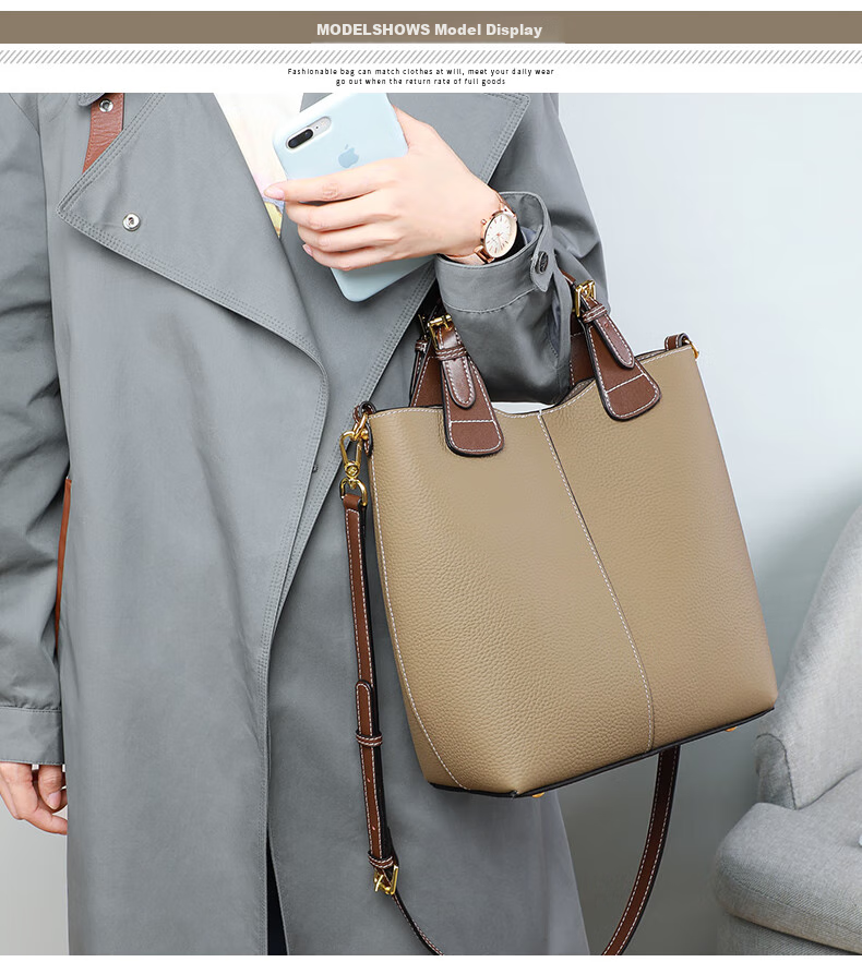 Viney Leather Handbag, Large Capacity Bucket Bag for Women, Luxury Tote Bag, Practical Birthday And Mother's Day Gift for Mom 3