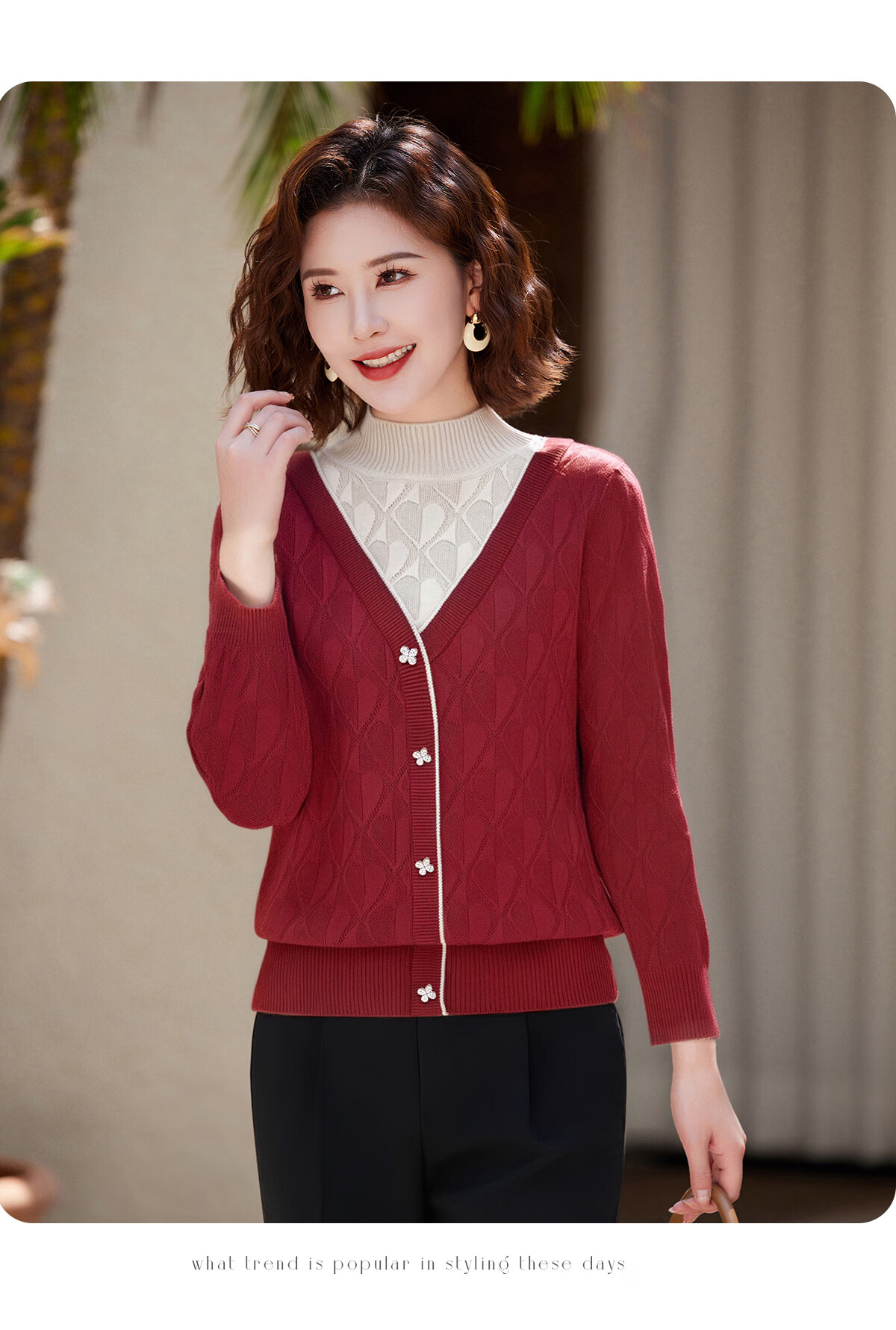 Yuzhaolin Mom Elegant Two-Piece Knit Sweater 2025 Autumn Winter Middle-Aged Women's Base Shirt Y53Z143 14