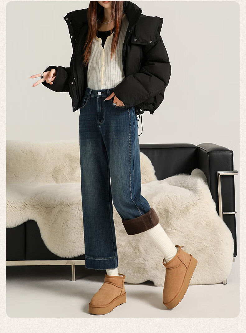 Langsha Women's 9/10 Length High-Waist Stretch Straight-Leg Loose Fit Wide-Leg Jeans Spring Summer New Style 19