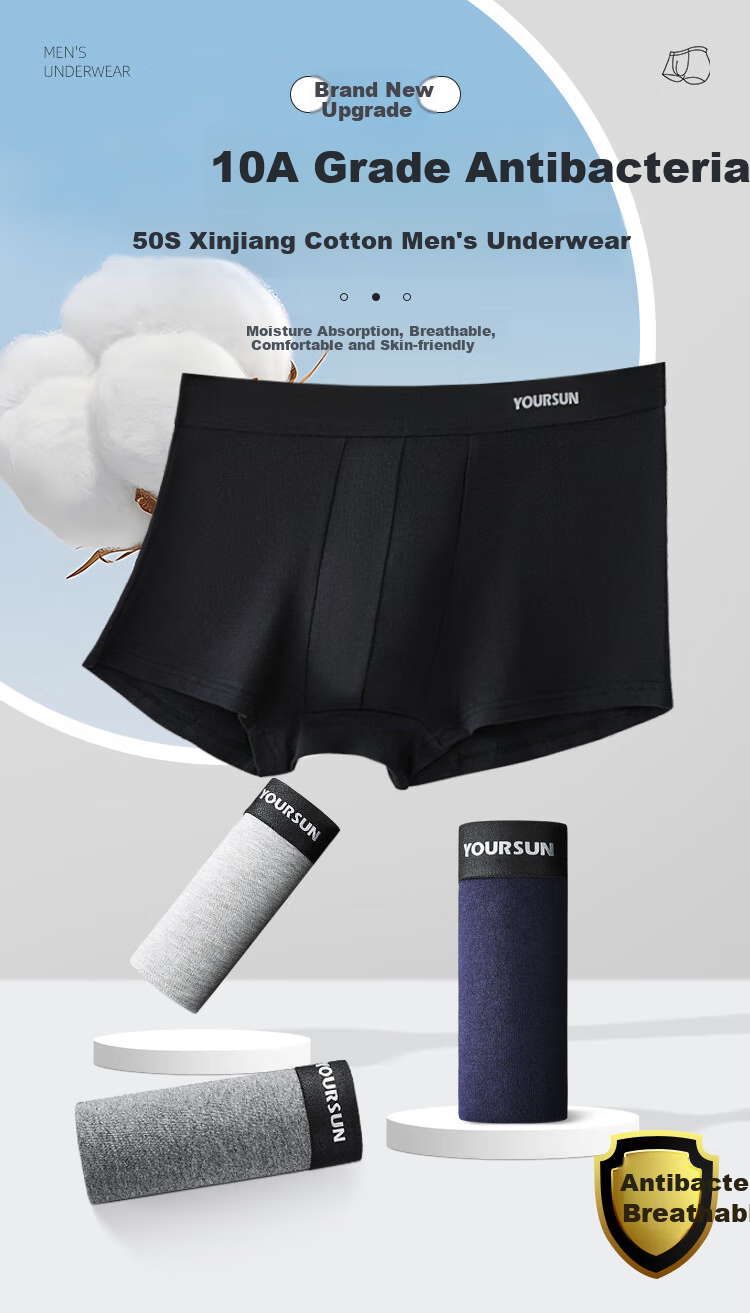 Yiershuang [Combed Cotton - Peace of Mind Quality] Men's Underwear, Pure Cotton 10A Antibacterial Boxer Briefs, Men's Shorts And Underpants 1