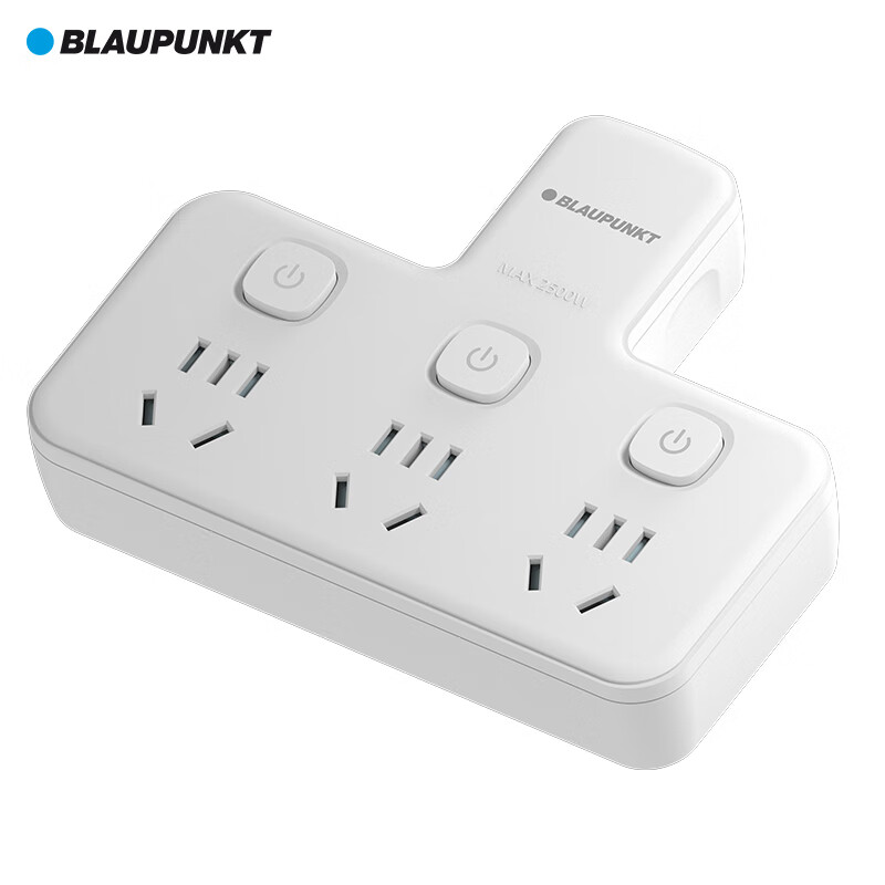 BLAUPUNKT German Blue Power Socket Extender, One-To Triangular Shape, 3-Outlet Independent Control Socket, Each Outlet with Separate Switch Conversion Plug, Bedroom Kitchen Power Strip Multi-Outlet Adapter