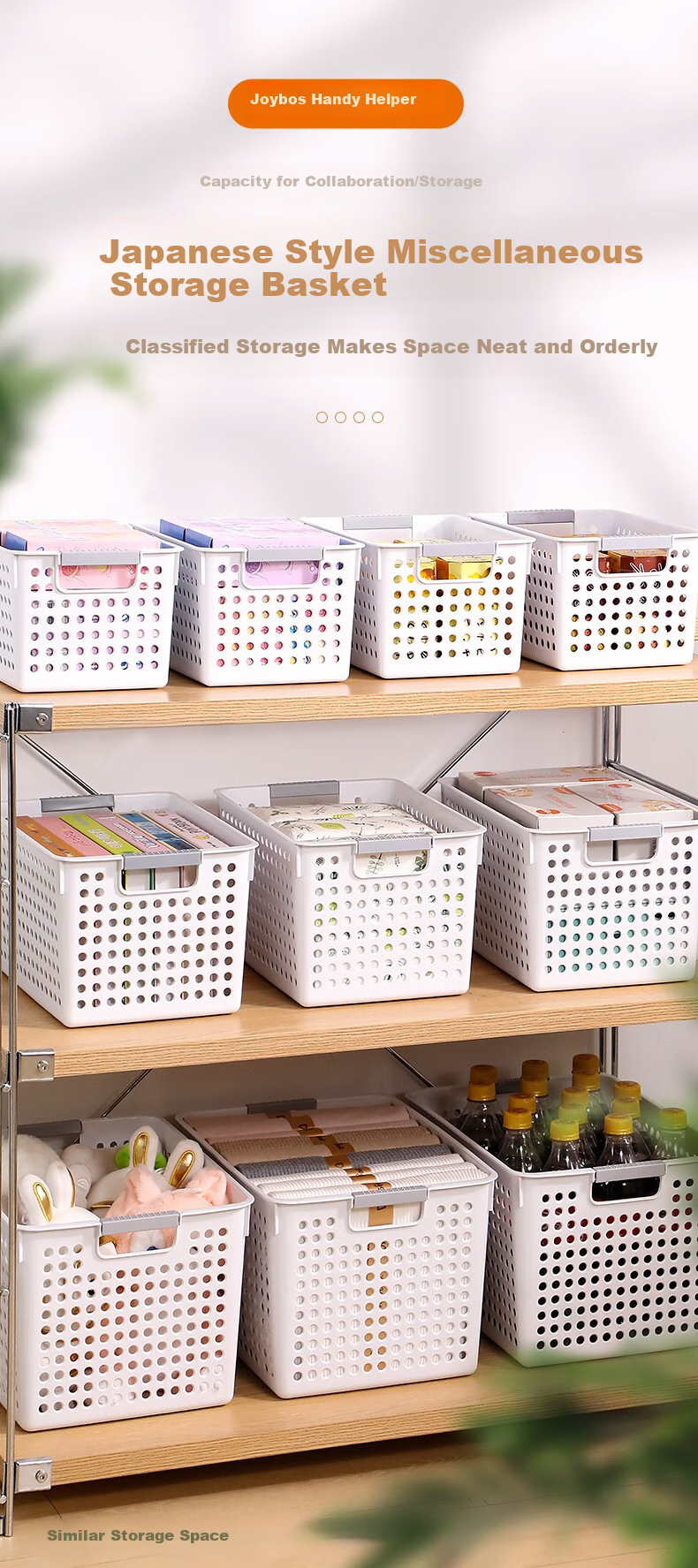 Jiabangshou Desktop Storage Box, Japanese-Style Household Organizer Basket, Kitchen Dorm Office Storage Container, Medium Size, Set of 3 1