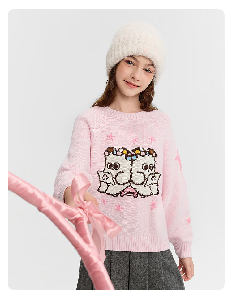 Balabala Girls' Knit Sweater Children's Winter Sweater [Naipupu IP Mall Same Style] Sweet Warm Knitwear 16