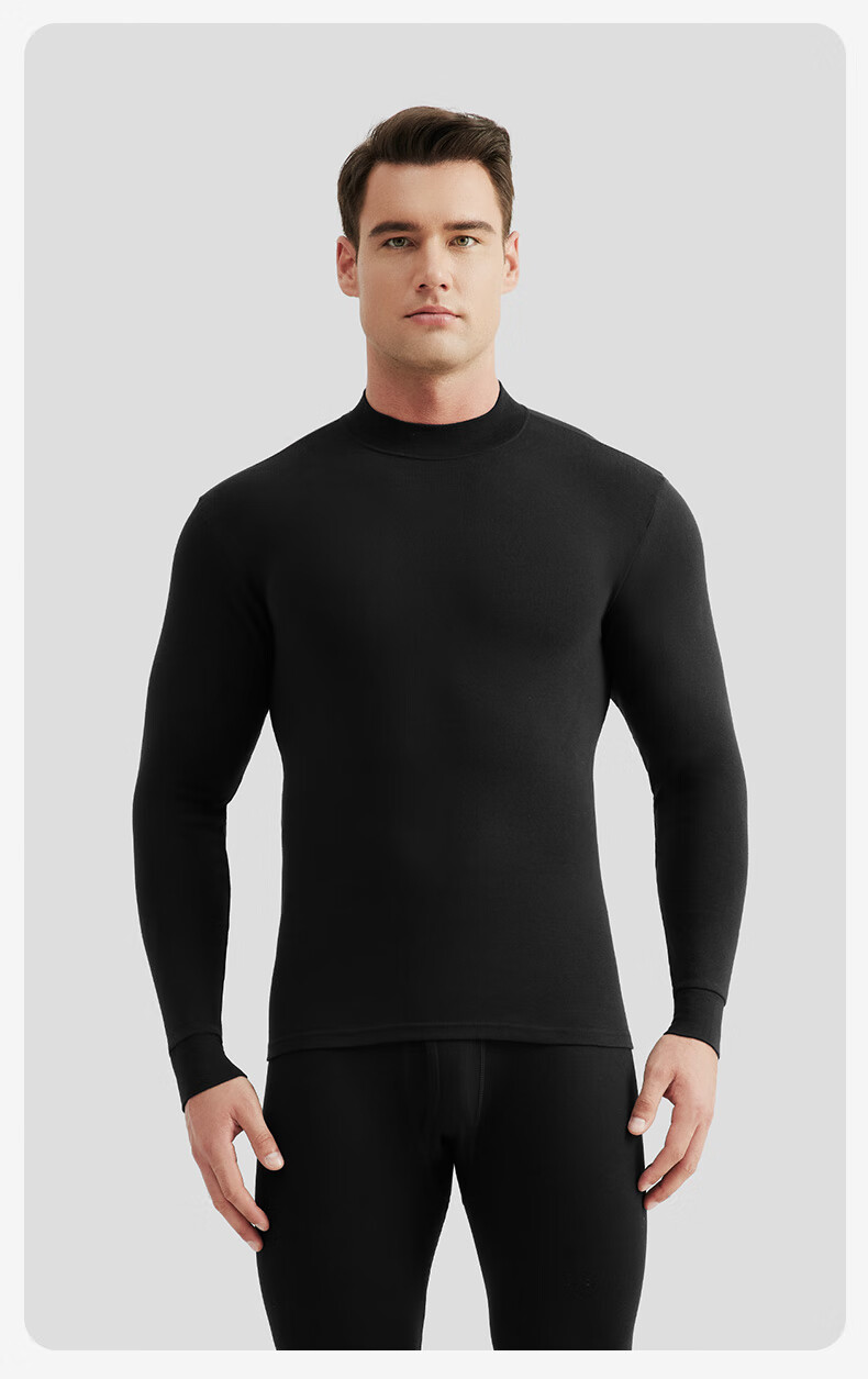 LangSha Men's Autumn Underwear Set, 100% Pure Cotton, Mid-High Collar, Antibacterial Base Layer, All-Cotton Sweater, Men's Thermal Underwear 17
