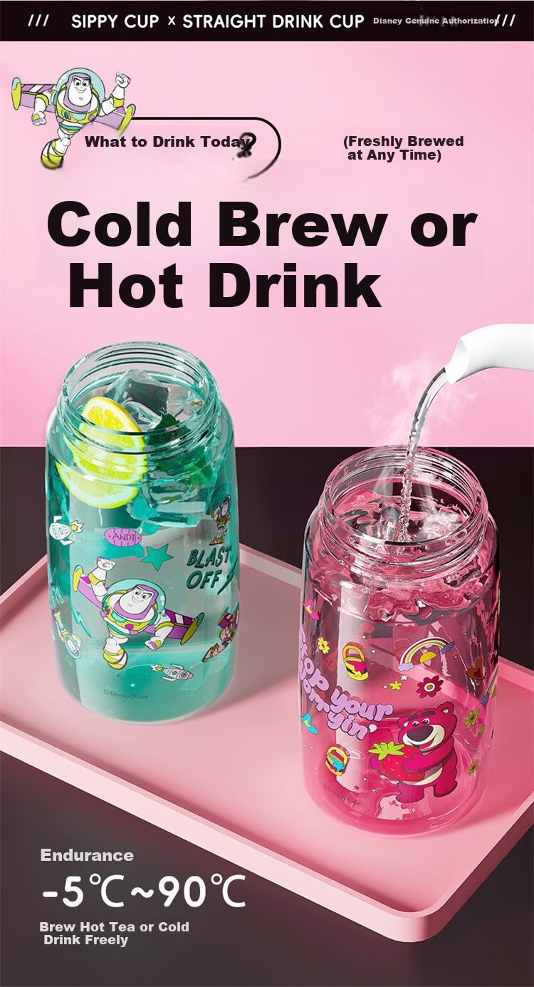 Dishini Straw Cup for Students And Children, Women's Summer Tritan Plastic Portable High-Temperature Resistant Water Bottle, 600mL, Stitch Desig 4