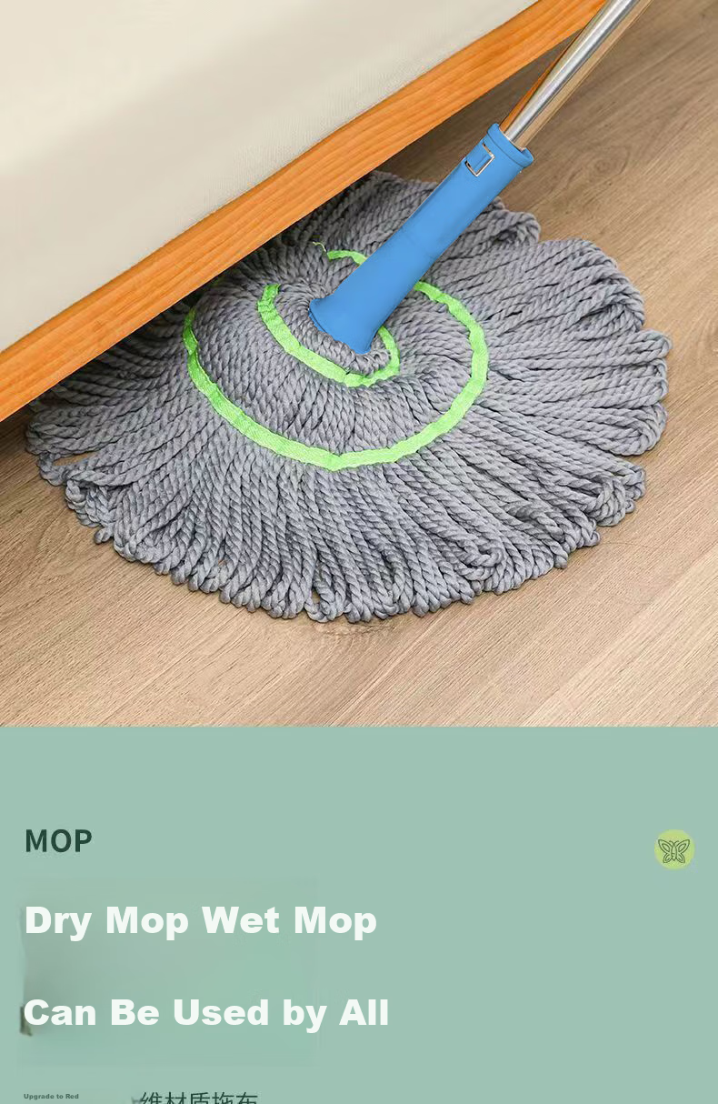 Yagao Cotton Mop with 45CM Metal Handle And 115CM Total Fabric Length, Self-Tightening Water-Resistant Mop with Lock, No-Hand Mop for Floor Cleaning 7