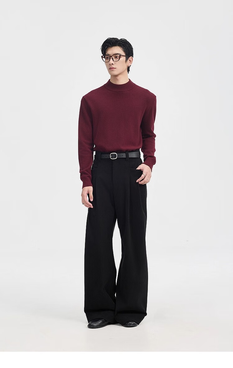 Earl Zuoer [Lycra Tencel Wool] Early Winter 25 Crew Neck Pullover Knit Base Shirt Men's Solid Loose Sweater 27