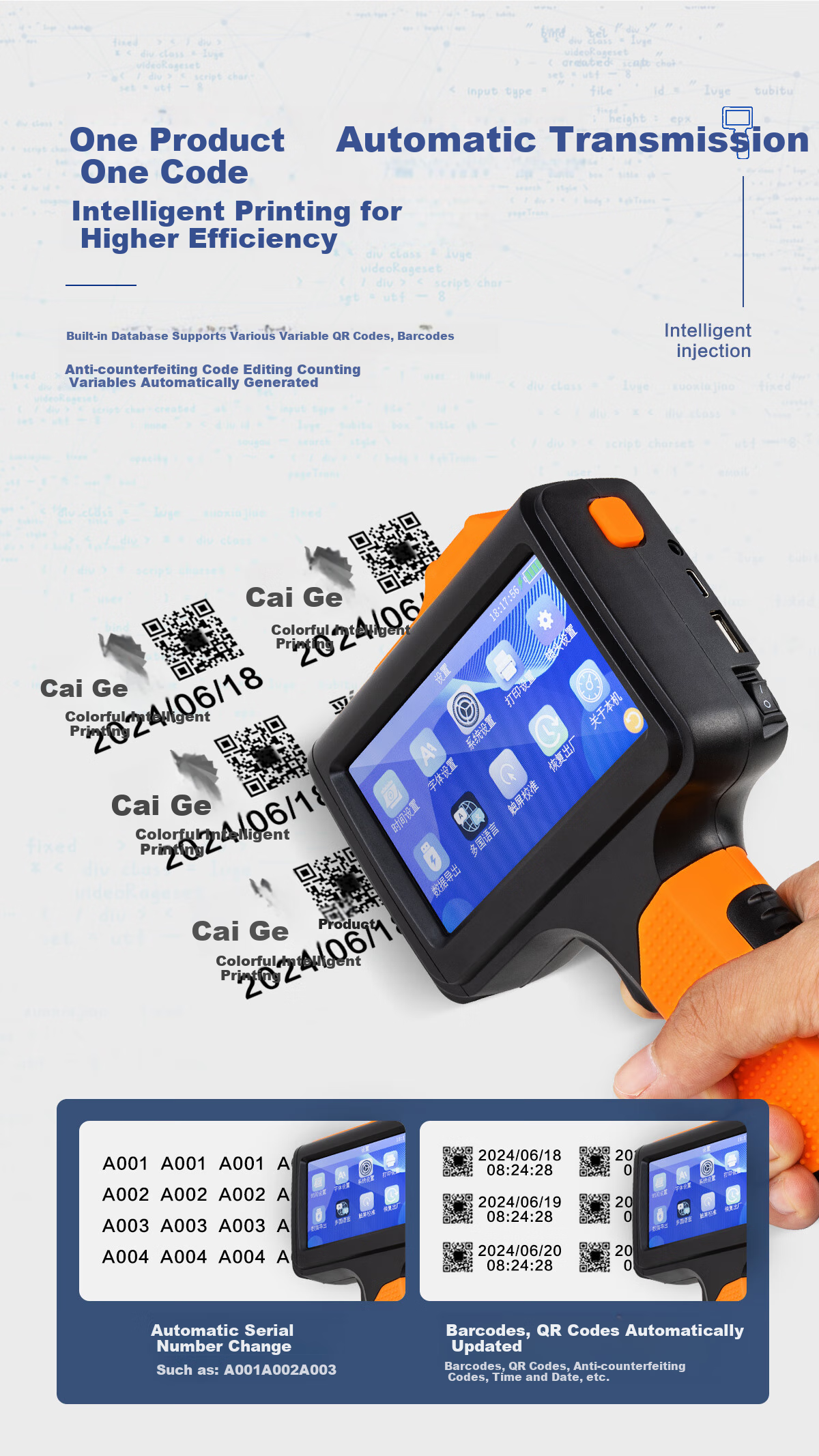 Caige Handheld Inkjet Printer, Coding Machine, Automatic Intelligent Touch Screen Printer with Ink Cartridge, Portable Inkjet Gun for Large Font Printing on Packaging Bags, Paper Boxes, And Cartons 10