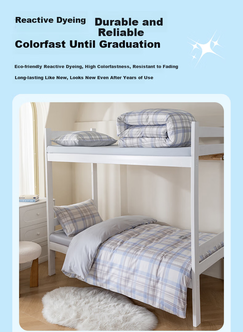 Hengyuanxiang Class A Pure Cotton Dormitory Six-Piece Set (Three-Piece Set + Pillow Core + Quilt Core + Mattress Pad), Complete Set of Blue Plaid Bedding 6