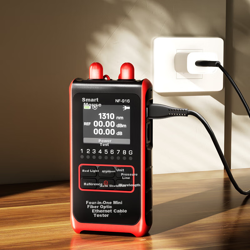 Jingmingshu NF-916 Mini Fiber Optic Cable Tester, Line Power Test Pen with Red Light, Four-In 2.5mm Interface Compatible with Various Connectors