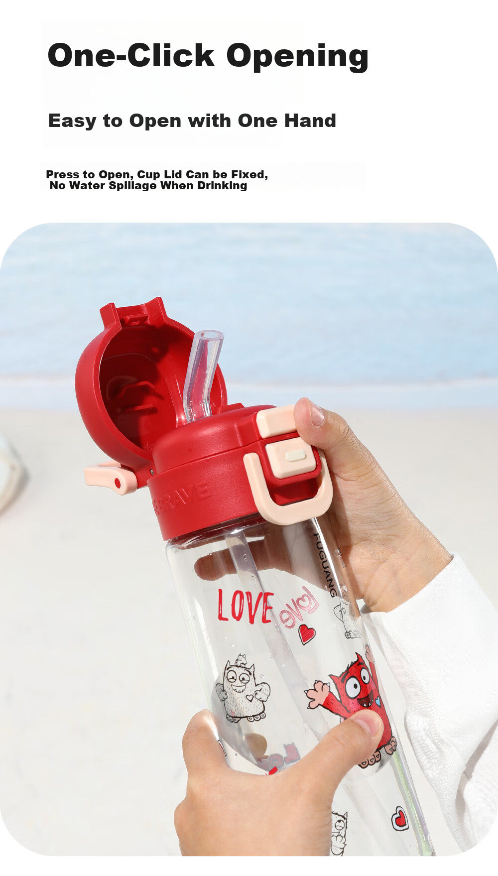 Fuguang Children's Water Bottle, Tritan Student Straw Cup, Portable, for Boys And Girls, Summer Use, Heat-Resistant, Shatterproof Plastic Cup, 468ml 12