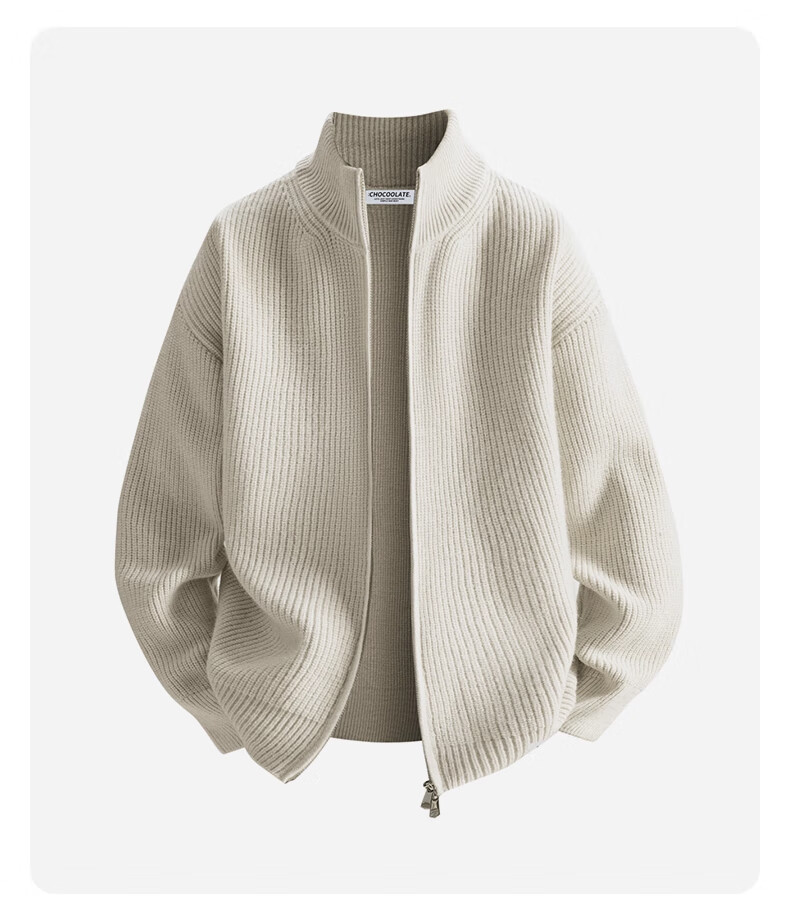 :CHOCOOLATE Men's Autumn Winter Stand Collar Knit Sweater Jacket American Style Loose Fit Long Sleeve Cardigan Jacket Jiangxue Color M 5