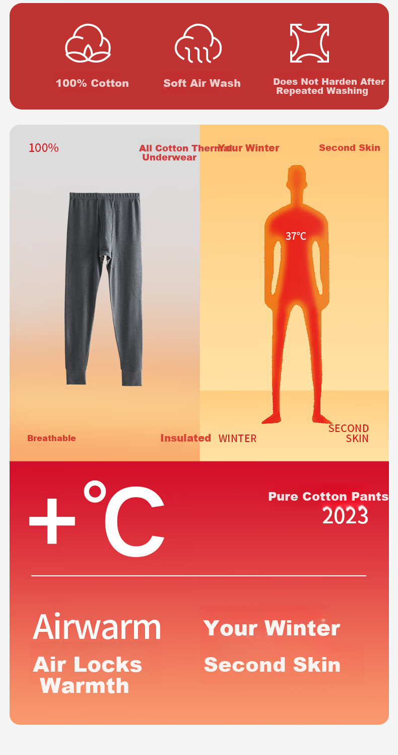 Hengyuanxiang [Winter New Arrival] Men's Autumn Long Johns, Single Piece Pure Cotton Thin Men's Cotton Thermal Underwear, Warm Base Layer Pants, Basic Undershirt 3