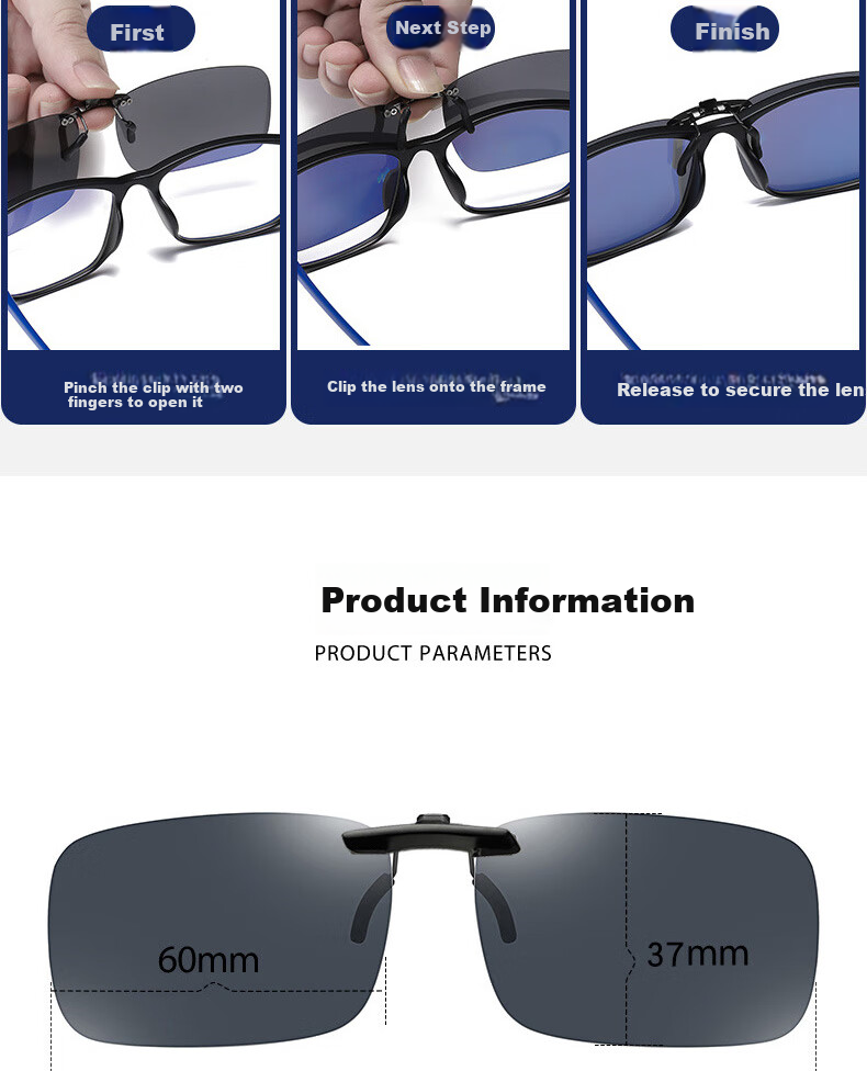 Cuntiandaofu Sunglasses Clip, Ultra-Light Myopia Polarized Clip-On for Driving And Fishing, UV Protection Clip-On, Polarized Black And Gray 6