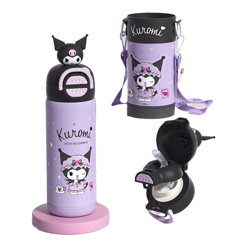 Milun Bear Kids Insulated Bottle 316 Food Grade Children's School Water Bottle with Dual Lid, Straw, Direct Drinking, and Cup Sleeve