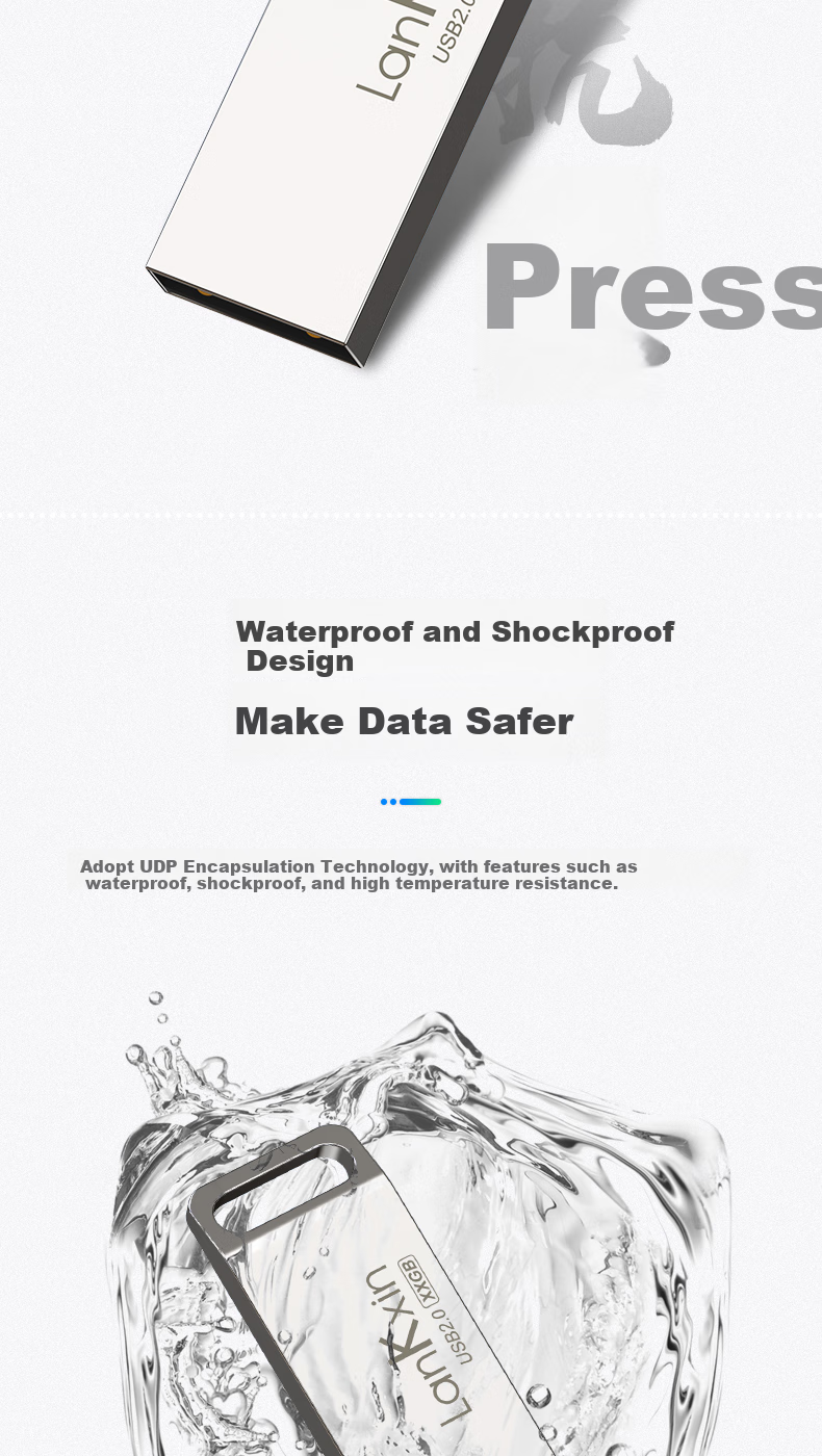 Lankexin (LanKxin) 64GB USB2.0 Flash Drive B8 Silver Metal Compact Portable Waterproof Universal Computer Thumb Drive 4