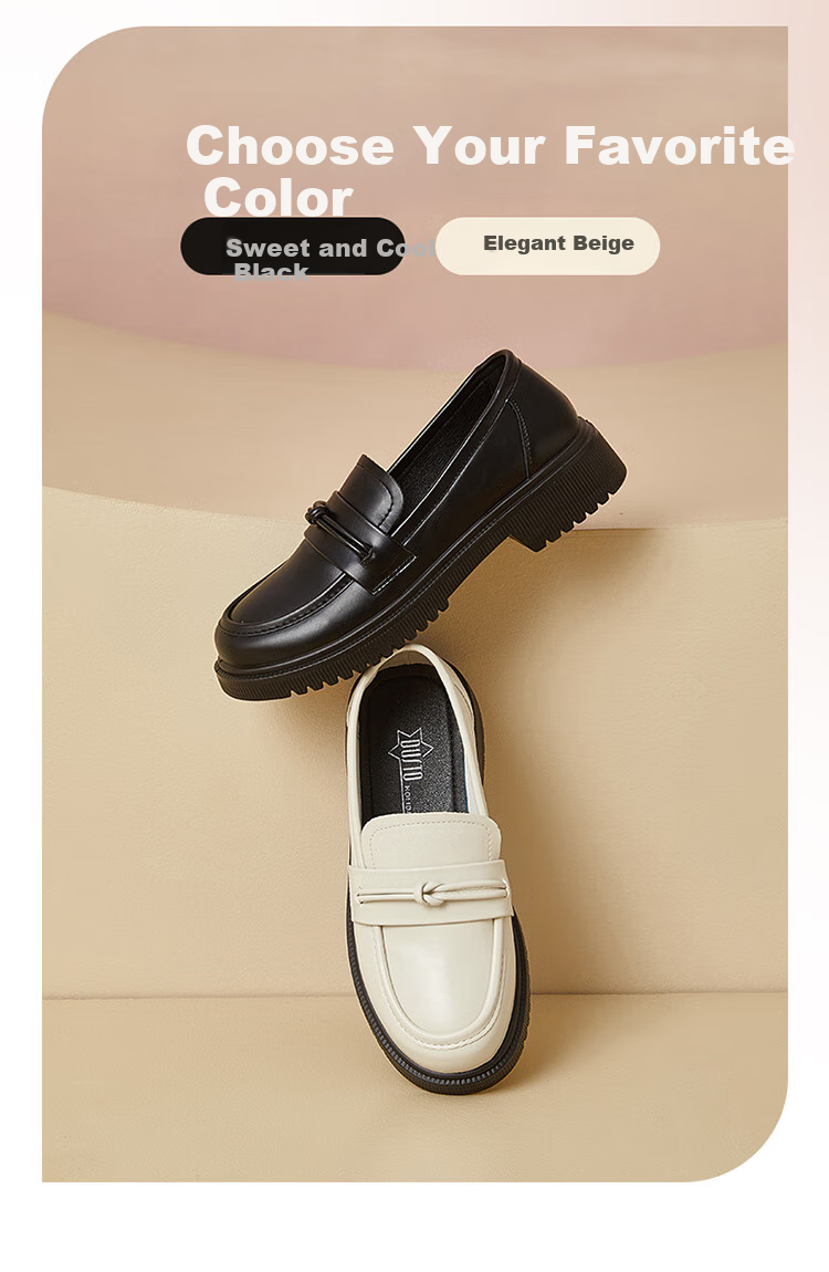 Dusto Thick-Soled Loafers for Women, 2026 New Spring JK School Style Soft-Soled Black Leather Shoes Slip-On Flats 3