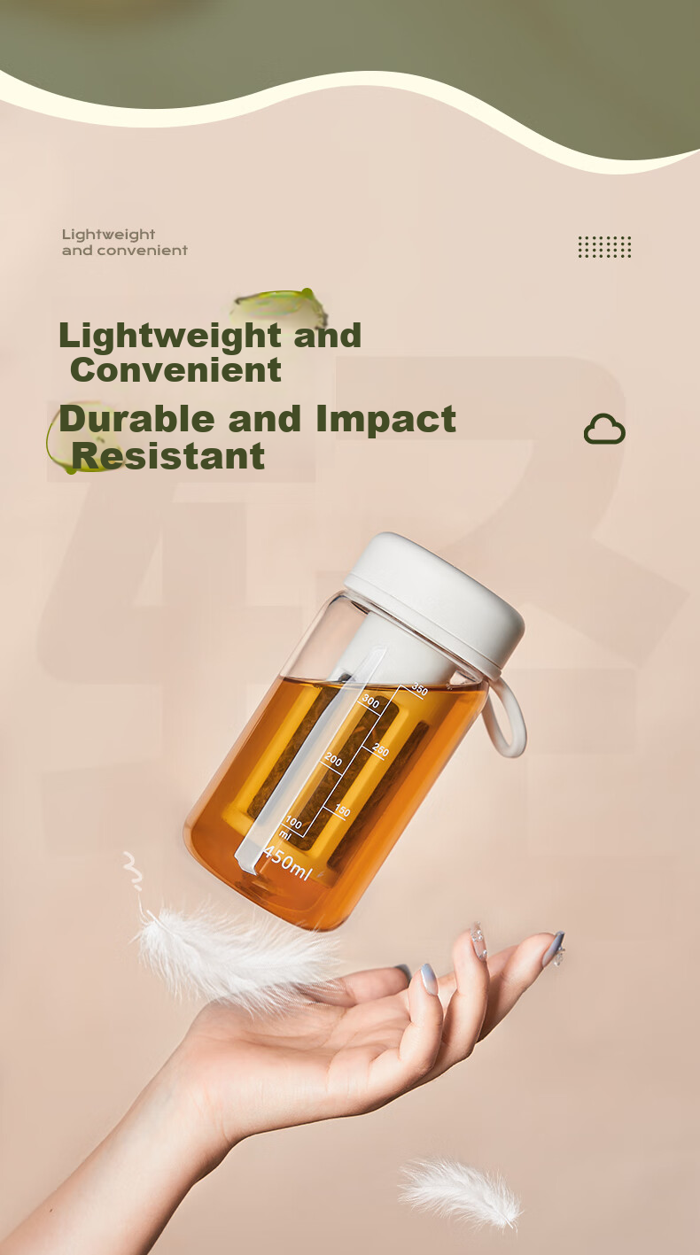 Cica Water Bottle for Women, Tea Infuser Cup, Heat-Resistant with Scale, Transparent Cold Brew Cup for Students And Men, Summer Seaso 3