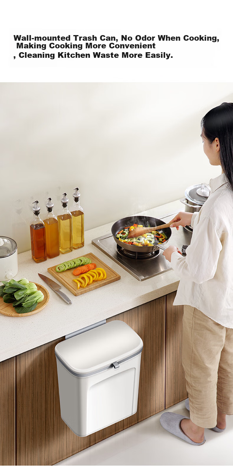 Wuyuehua Kitchen Trash Can, Wall-Mounted, 9L Capacity with Lid, No Bending Required, Suspended Wall-Hanging Garbage Bin for Kitchen, Bathroom And Living Room 8