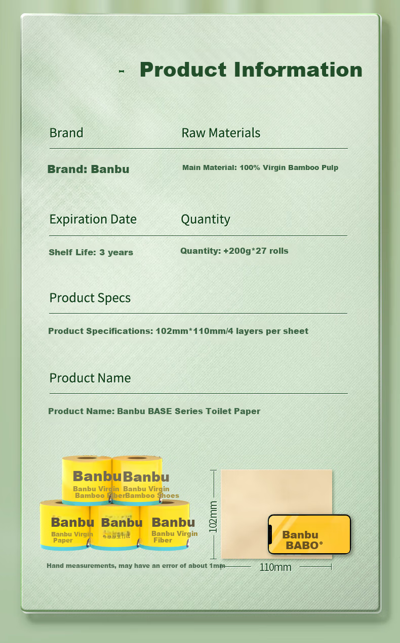 Banbu Core Roll Toilet Paper, 4-Ply, 150g*24 Rolls, Natural Color, Bathroom Tissue, Toilet Paper, Facial Tissues, Whole Box 4