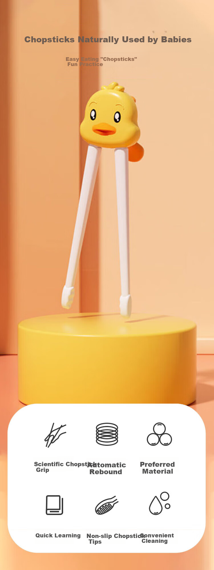 Baoshi Children's Chopsticks Training Chopsticks for Ages 3-6, Baby Learning Chopsticks, Children's Tableware, Single Chopstick with Tiger Mouth Finger Ring, 2-In Use 1