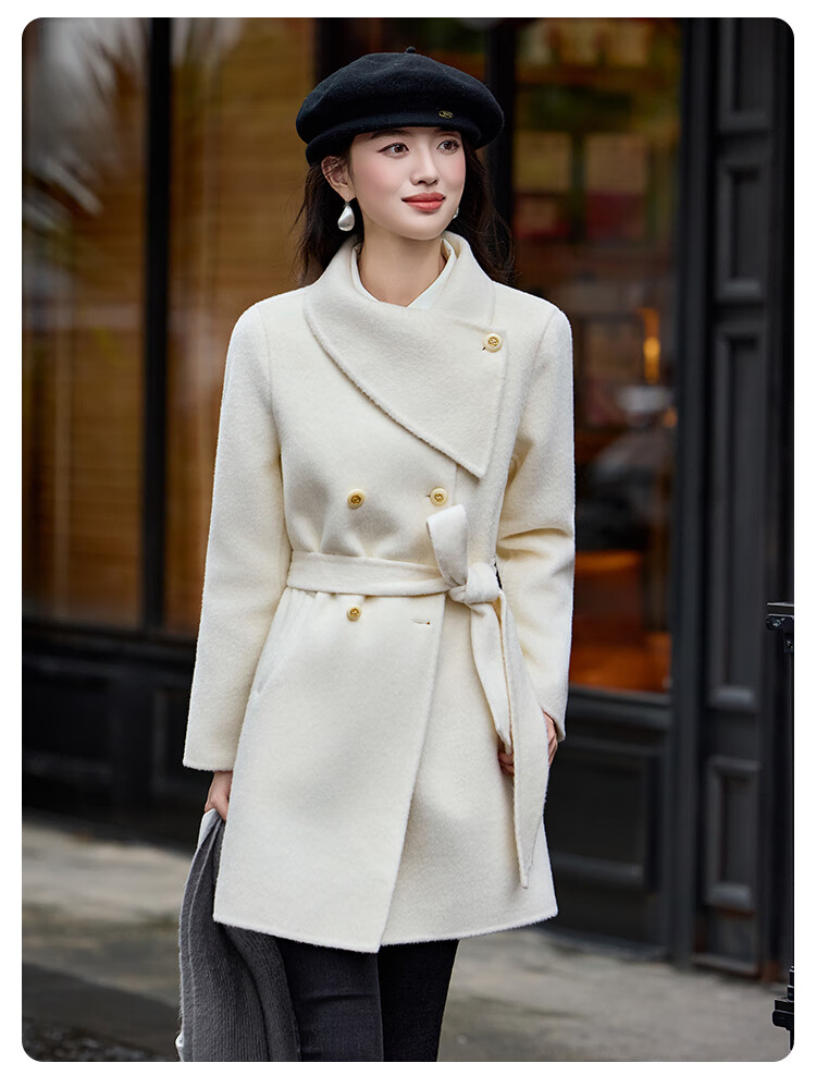 Bailuyu Qianjinfeng Wool Blend Double-Sided Woolen Coat 25 Winter New Year Red Mid-Length Elegant Women's Coat Red M 6