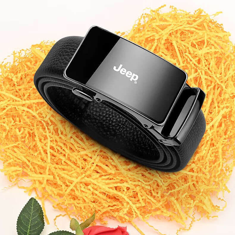 JEEP Men's Genuine Leather Belt with Automatic Buckle, Business Trouser Belt, Birthday Gift