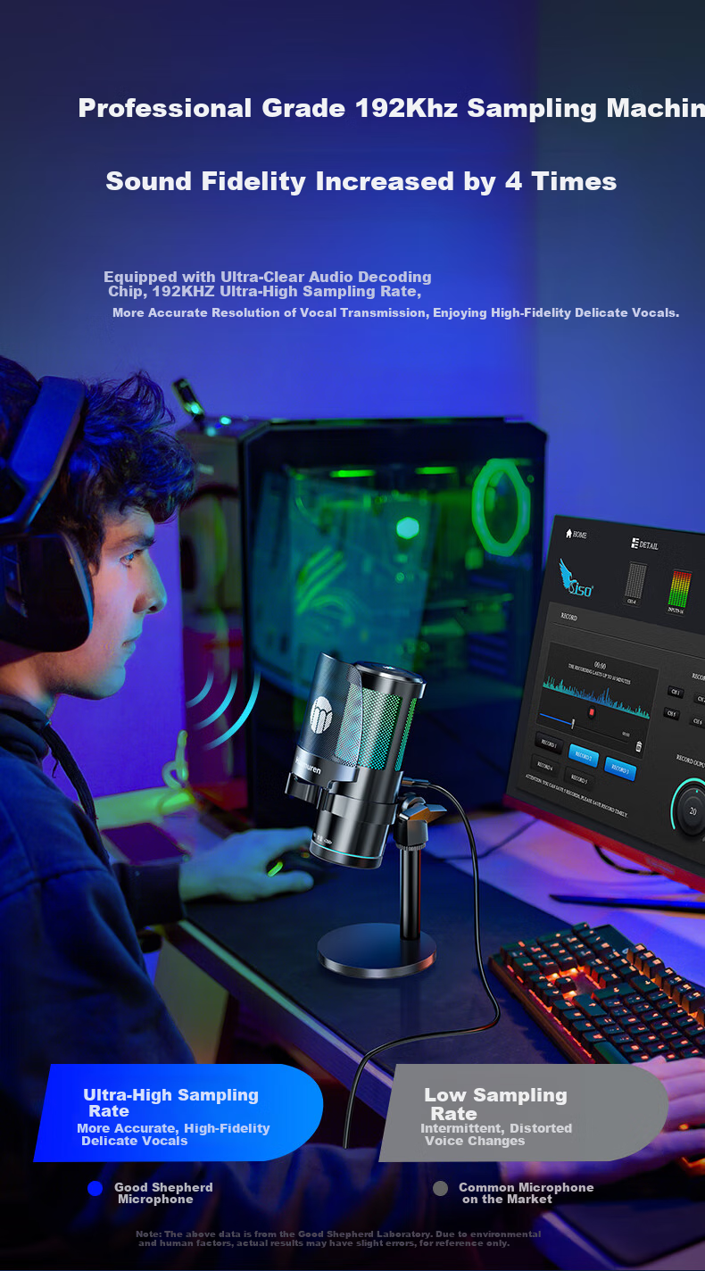Haomuren Computer Microphone, Gaming And E-Sports Dedicated Noise-Cancelling Professional Sound Card, Live Streaming Condenser Karaoke Recording, Anchor Voice-Over Equipment, Microphone, Desktop, Laptop, Mobile Phone, USB Wired 8