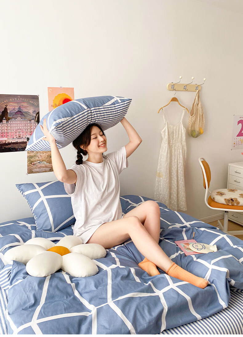 Dohia Home Textile Pure Cotton Three-Piece Set, Single Dormitory 100% Cotton Duvet Cover Bed Sheet Bedding Set, 1.2 Meters 152*218cm 2