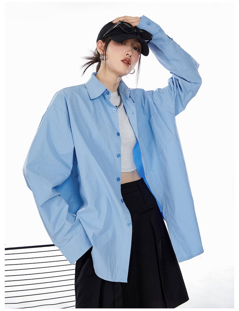 ICH MODE American Vintage White Shirt Women Casual Loose Fit Trendy Blouse Jacket Top Lazy Style White M 4
