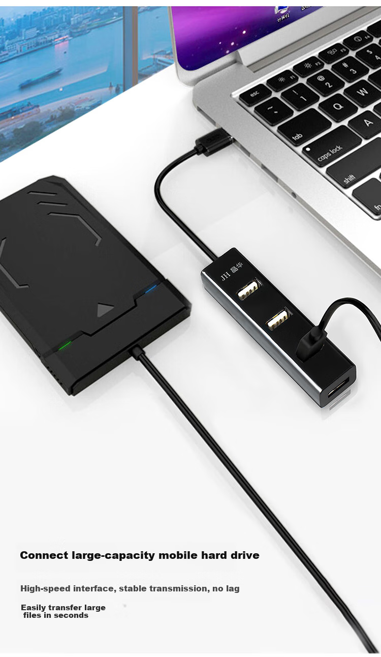 Jinghua JH USB3.0 High-Speed Multi-Port Hub, One-To Multi-Functional Expansion Adapter, for Laptops And Desktop Computers, Hub Extender Converter, Black, 1 Meter, Z414C 6