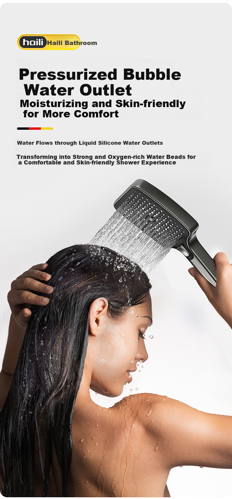 Haili Large Panel Powerful High-Pressure Shower Head, Bathroom Bathing High-Pressure Handheld Sprayer ZH243Q 8