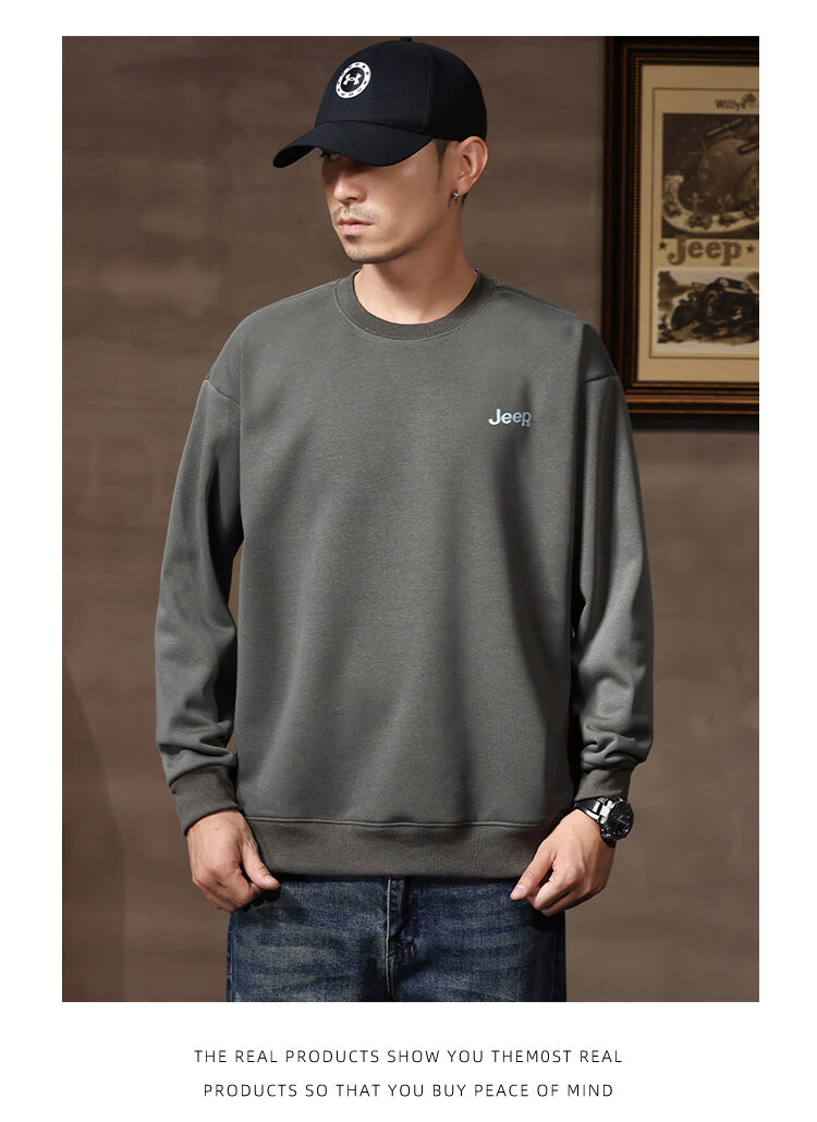 JEEP Men's Sweatshirt, New Spring And Autumn 2026 Style, Trendy Round Neck, Loose Long-Sleeve Casual Sportswear Top for Men, Fashionable 26