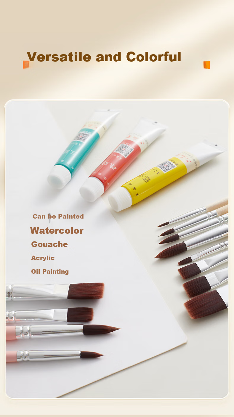 Liupintang Gouache Paint Brush Set, Acrylic And Watercolor Brushes, Art Student Specialized Painting Nylon Brush, Natural Wood Handle Gouache Brush, Beginner Student Tool Kit 8