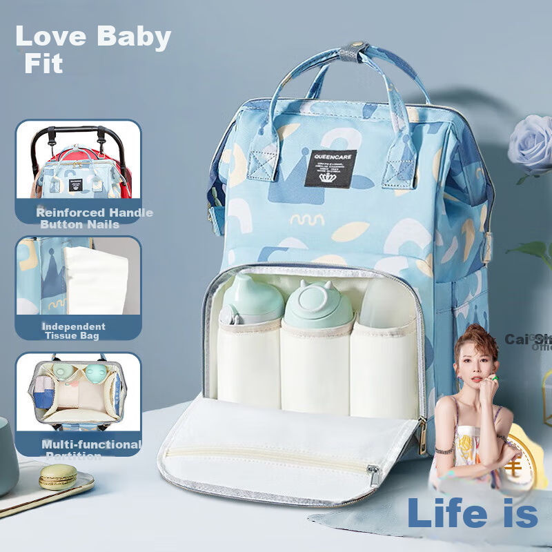 Aibaoshi Mommy Bag, Multifunctional Backpack Milk Bag, Large Capacity Mother's Bag, Outdoor Maternity Bag, Blue Crown, M224