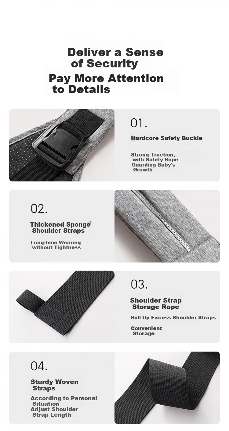Aibaoshi Baby Carrier Front-Facing Design, Hands-Free Baby-Carrying Aid, Crossbody Strap Waist Stool, Upgraded Waist Protection, Energetic Gray M353 8