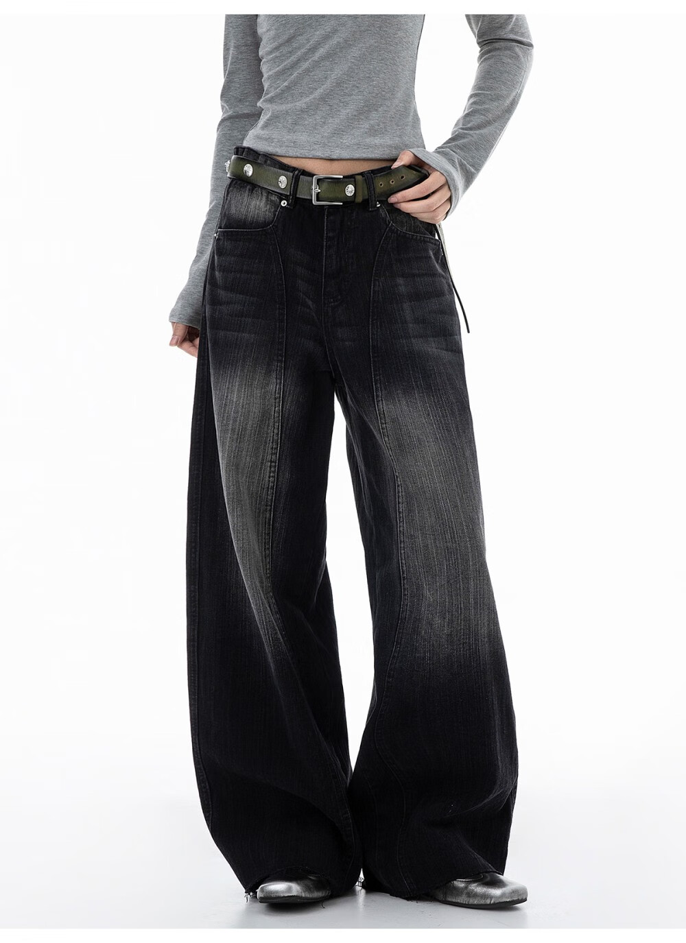 ICH MODE Women's American Vintage Washed Denim Jeans Spring Autumn Loose Straight Leg Curved Cut Casual Wide Leg Pants Blue XL 21