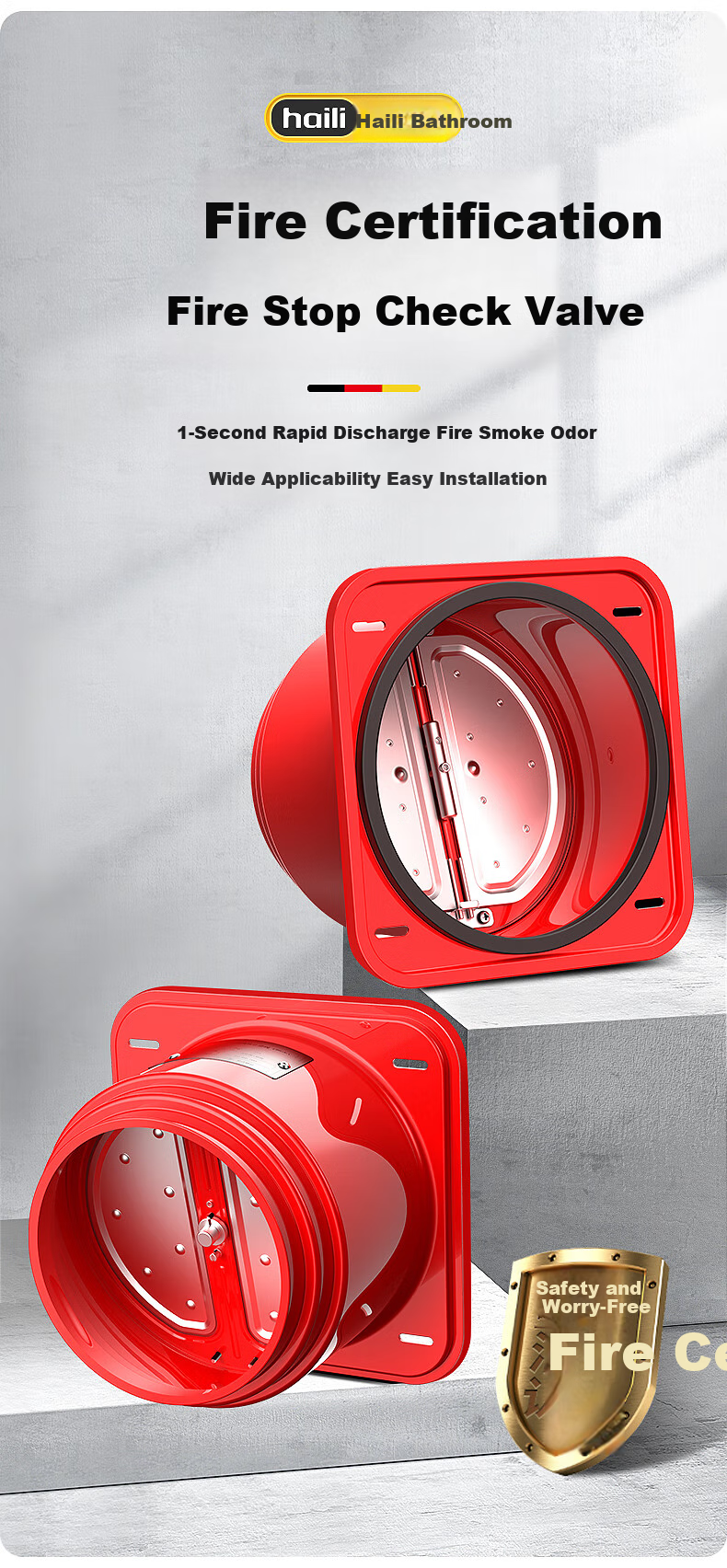 Haili Range Hood Check Valve, Kitchen Duct-Specific Non-Return Valve, One-Way Valve, Smoke Stopper, Backflow Prevention Valve, Fireproof Universal Y08 4