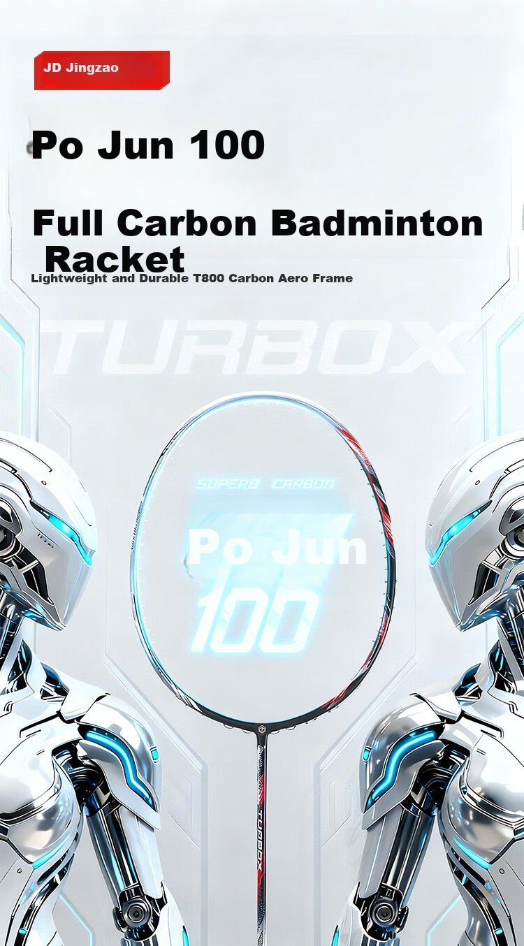 JD Original Paojun 100 Full Carbon Ultra-Light Badminton Racket, 4U Pre-Strung 32 Lbs Offensive Type, Secondary Shaping 2
