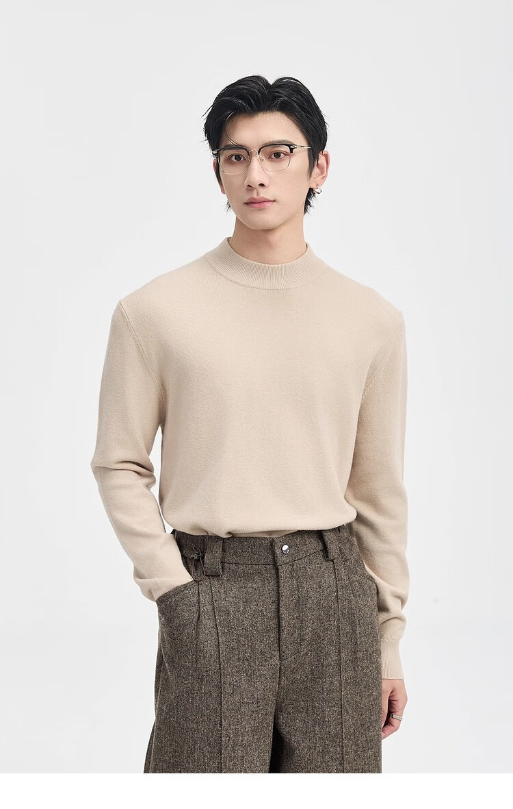 Earl Zuoer [Lycra Tencel Wool] Early Winter 25 Crew Neck Pullover Knit Base Shirt Men's Solid Loose Sweater 32