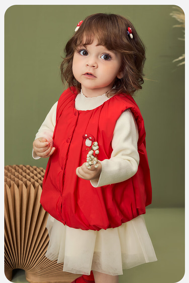 Minibala Girls' Three-Proof Down Vest Baby Water-Repellent Fleece Vest New Year Clothing 2025 Winter 6