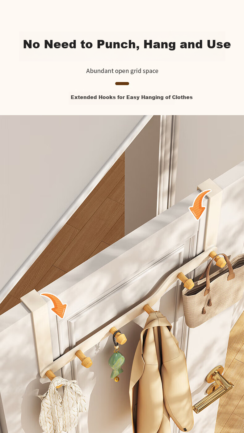 Jingcai Coat Rack, Over-The Clothes Hanger, Door Hook, No Drilling Required, Coat Hooks, 8 Hooks, White 3