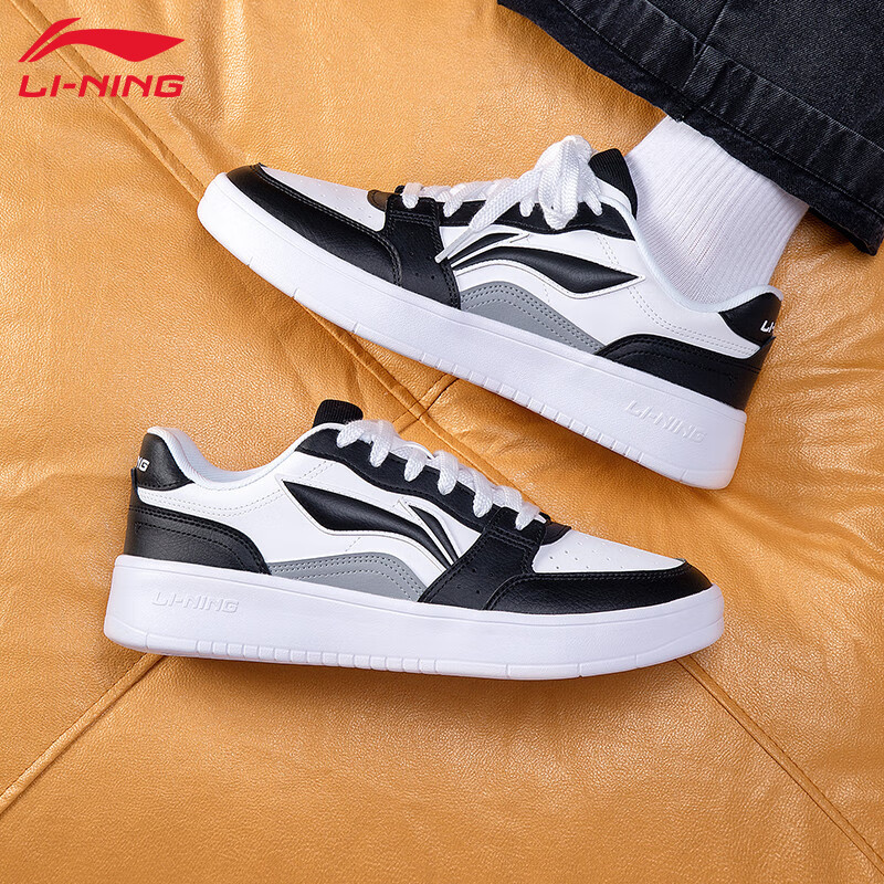 LI-NING Casual Lightweight Comfortable Shock-Absorbing Low-Top Black and White Sneakers Non-Slip Durable Men's Sports Shoes