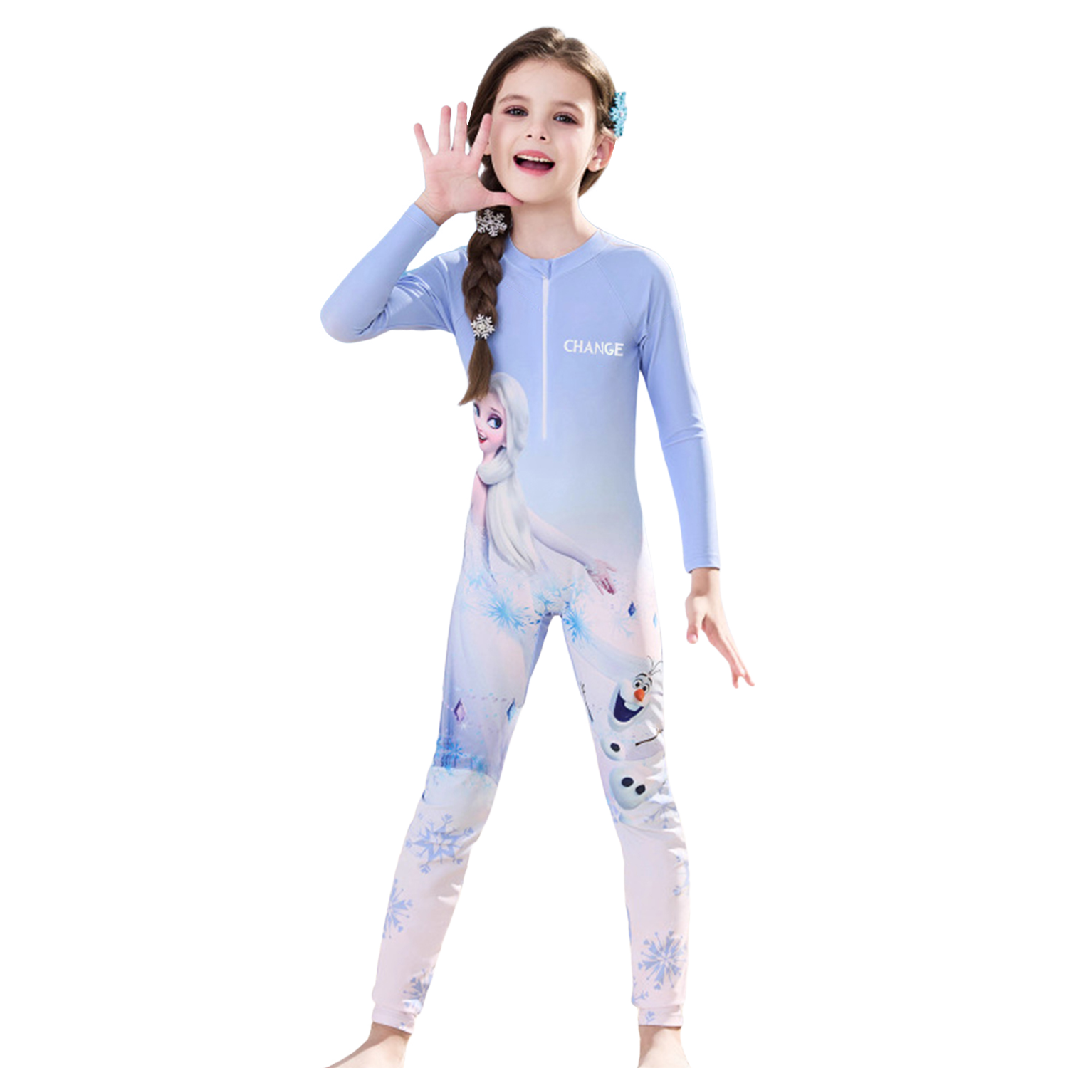 Disney Kids Girls One-Piece Long Sleeve Long Pants Sun Protection Swimwear A-Class D35052 Elsa Princess Blue 120