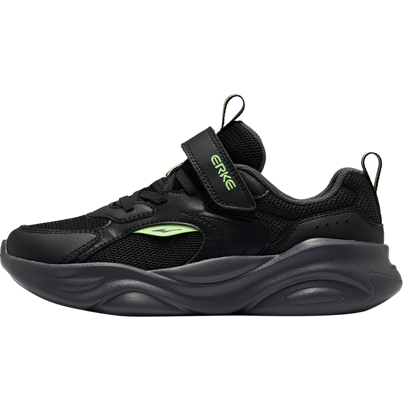 ERKE Kids Boys Girls Mesh Sports Shoes Lightweight Running Shoes Black/Fluorescent Green Size 37