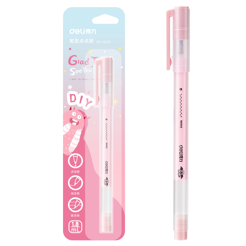 Deli High-Value Dot Glue Pen Liquid Adhesive Student Stationery Kids DIY Craft Scrapbooking School Essential Pink 1 Piece/Card