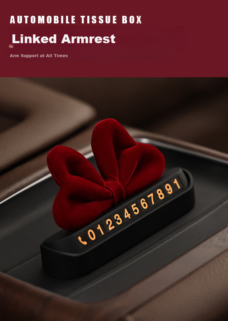 Dijialun Butterfly Bow Car Ornament, Temporary Parking Phone Number Plate, Female Car Moving Sign, Car Interior Decoration Accessories Set 1