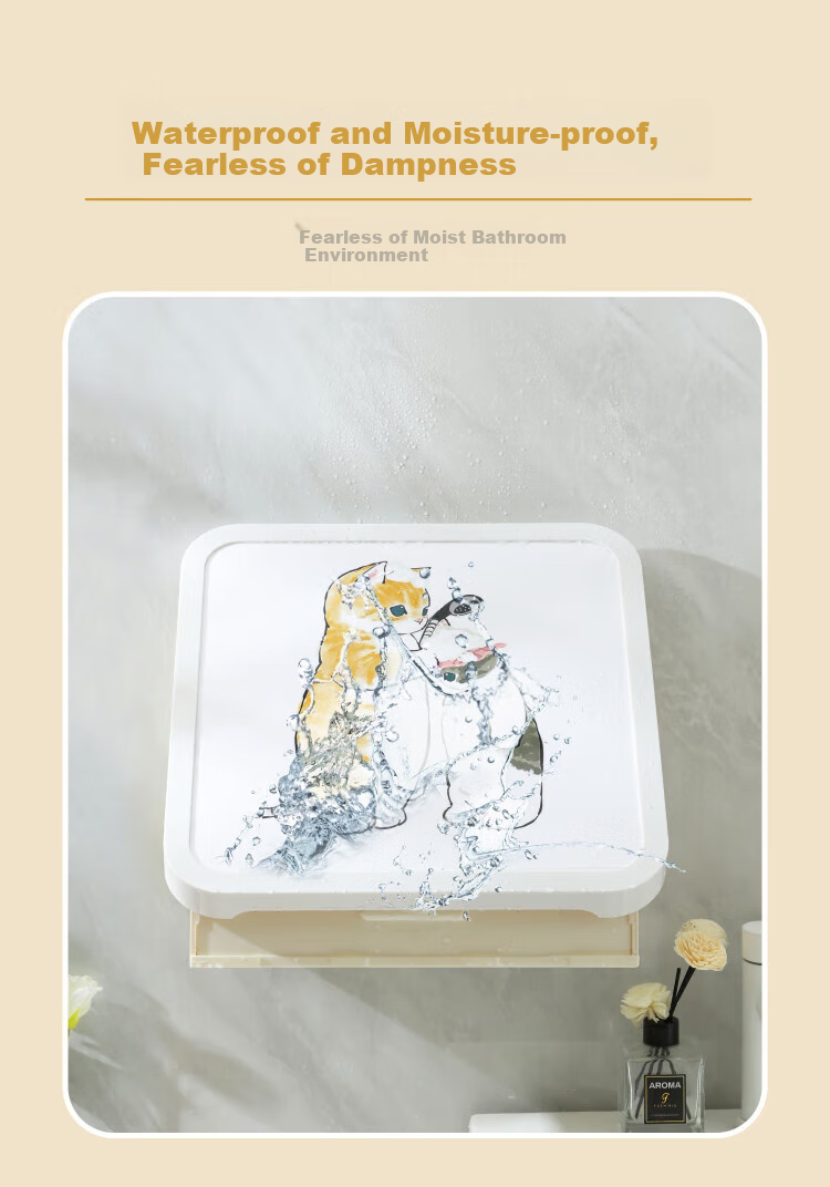 Fanyejia Bathroom Wall Painting Storage Box, Toilet Clothes Organizer, Waterproof No-Drilling Wall-Mounted Folding Storage Cabinet, Storage Rack 7