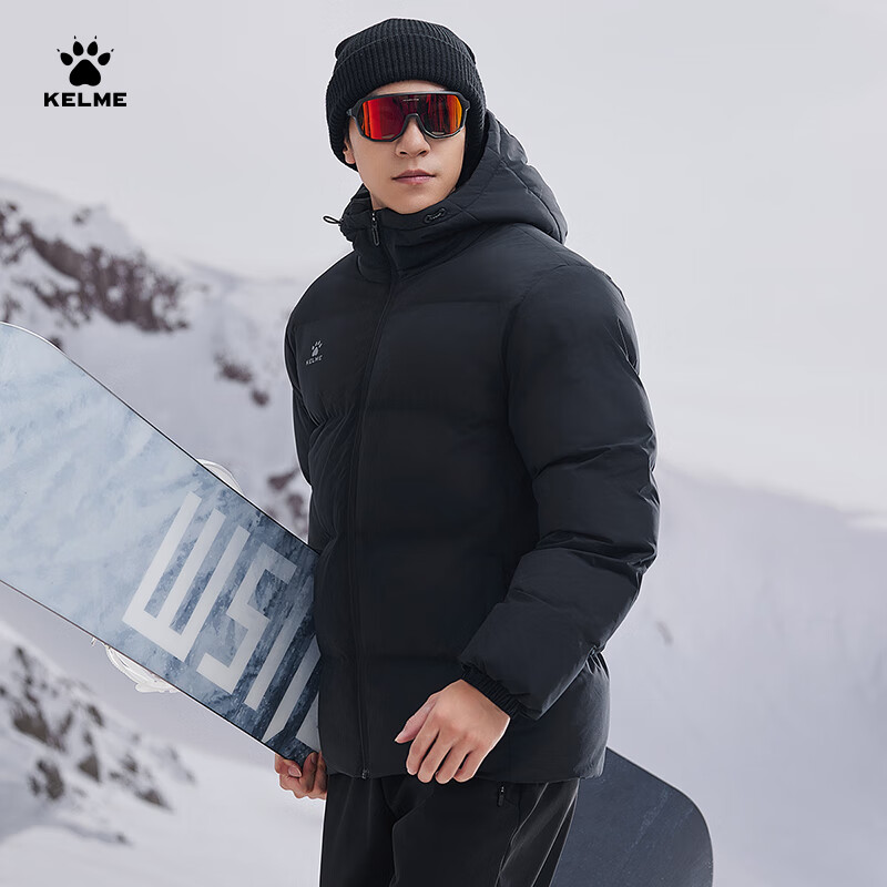 KELME Winter New Thermal Insulated Thickened Fashion Puffer Hoodie Sports Cotton Jacket Agate Black 3XL