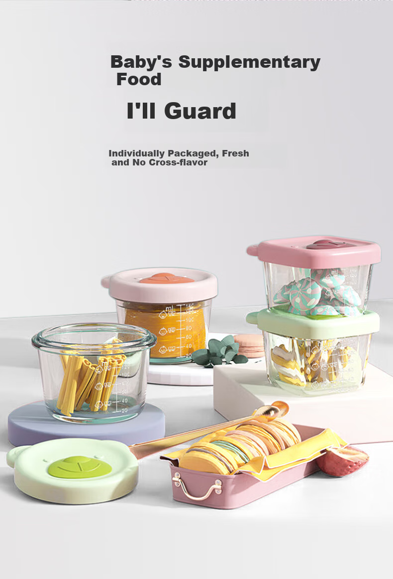 Baoshi Baby Food Storage Containers, Glass Bowls for Infants, Airtight Sealed Molds for Steaming, Cooking, Portioning And Freezing (Square + Round), Set of 2 3